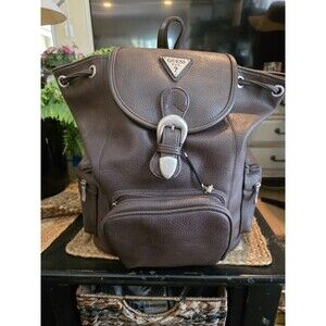 Guess USA Leather Brown Backpack Vintage Buckle Y2k‎ Long Drawstring